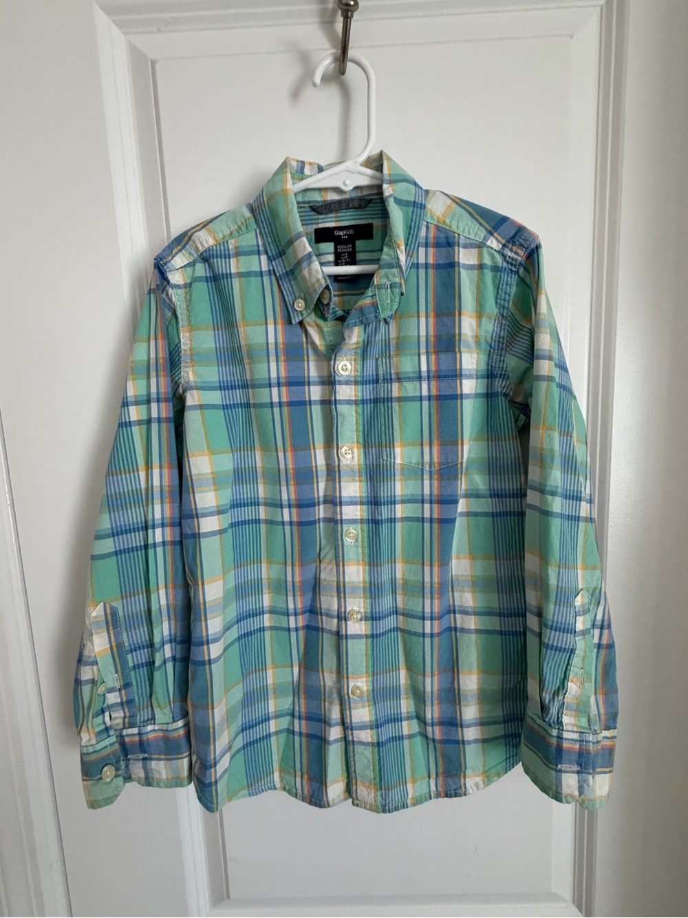GAP Plaid Button-Down Shirt in Mint, Blue & White